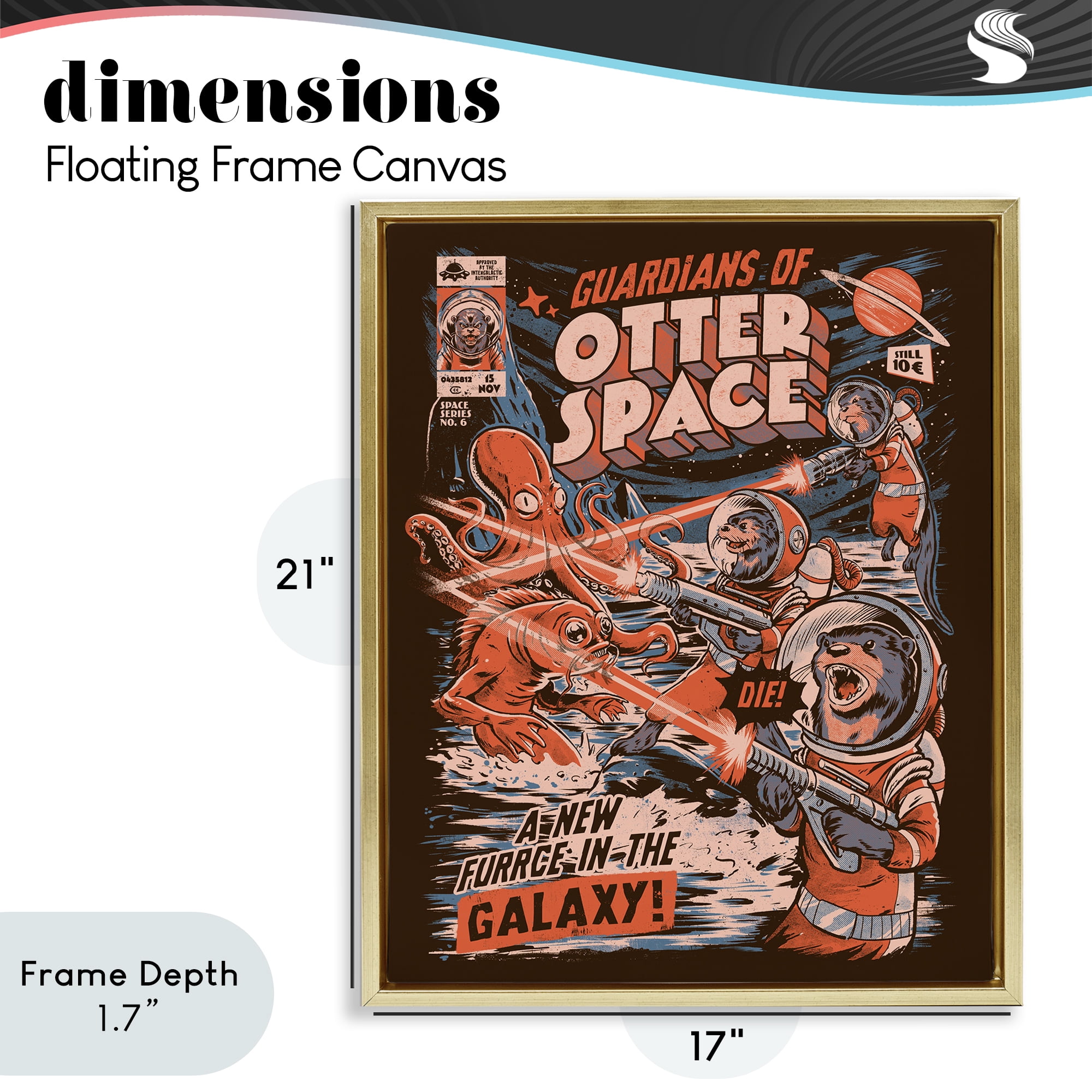 Stupell Industries Guardians Of Otter Space Retro Gold Framed Floater Canvas Wall Art, design by EduEly Designs