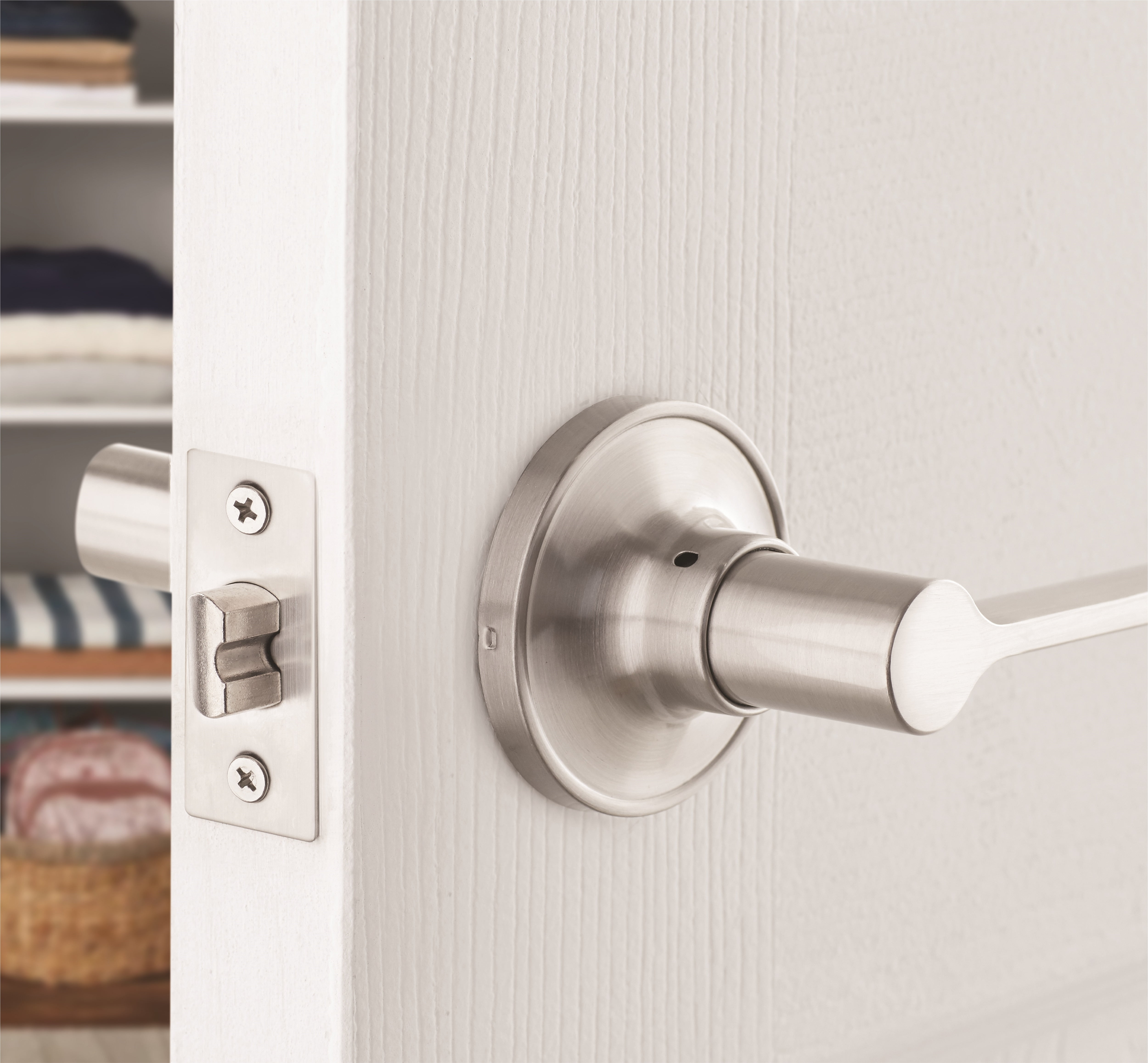 Hyper Tough Non-Locking Hall and Closet Lever Satin Nickel with Round Rosette
