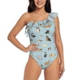 thumbnail image 4 of Daiia Cartoon Doodle Puppy Women's One Piece Swimsuits Personalized One Shoulder Swimwear Asymmetric Ruffle Bathing Suits-Large, 4 of 8