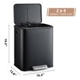 thumbnail image 2 of Dual Bin Rectangular Trash Can, Stainless Steel Waste Bin with Lid, 30 Liters (2 X 15 L), Trash Can with Recycling Bin Combination, Soft Close and Airtight Lid, 2 of 8