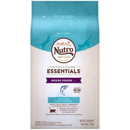 NUTRO WHOLESOME ESSENTIALS Indoor White Fish & Brown Rice Recipe Senior Dry Cat Food 3 Pounds