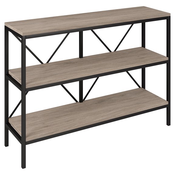 Evelyn&Zoe Modern Farmhouse 42" Wide Blackened Bronze/Antiqued Gray Oak Console Table
