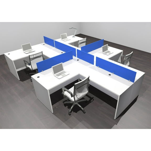 Four Person Modern Acrylic Divider Office Workstation Desk Set, #OF-CPN-SPB45