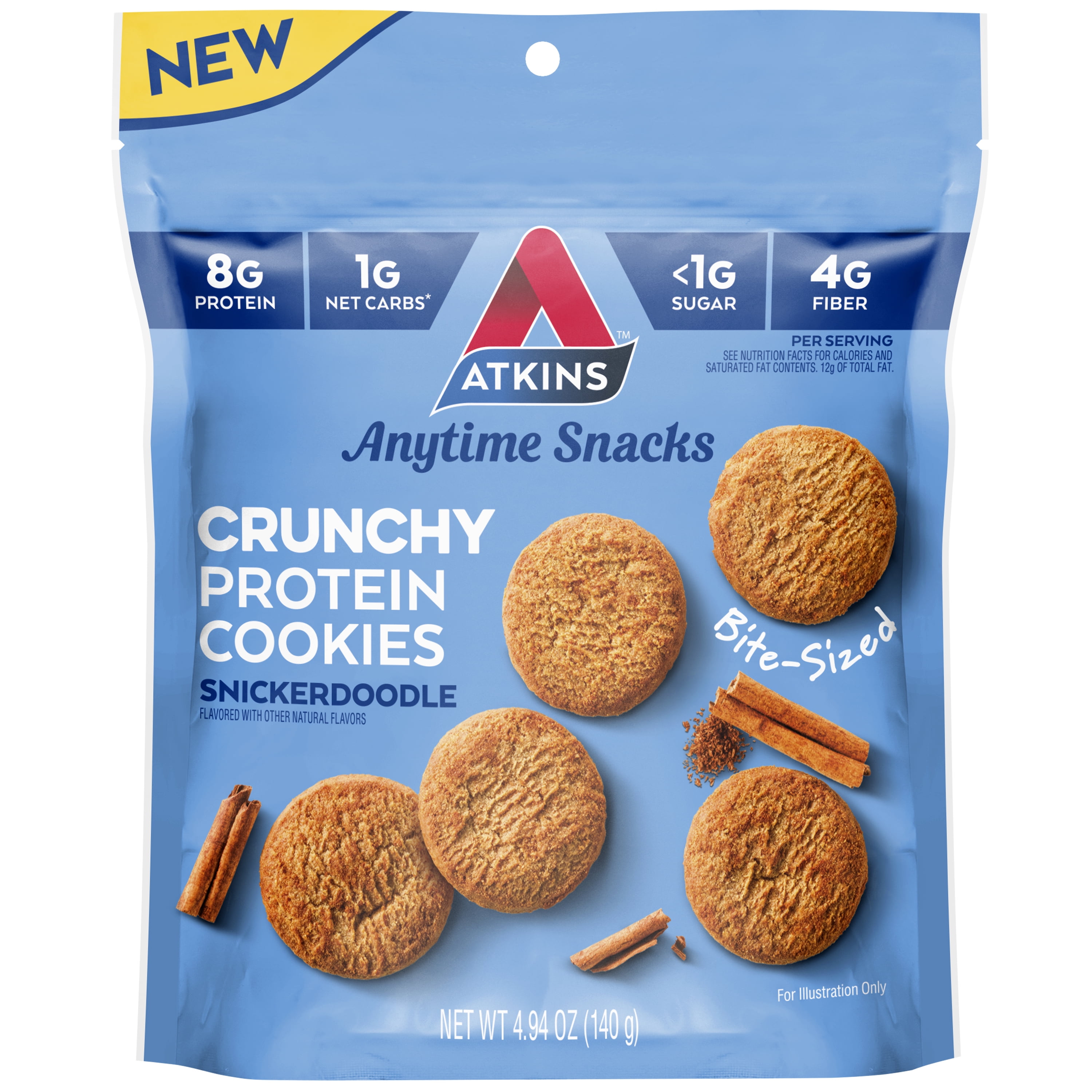 (2 pack) Atkins Crunchy Protein Cookies, Bite-Sized, Snickerdoodle, 4.94 oz Resealable Bag