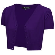 YEMAK Women's Short Sleeve Cropped Bolero Button Down Cardigan Sweater HB2137-GRP-M