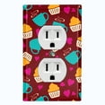thumbnail image 1 of Metal Light Switch Wall Plate Outlet Cover (Coffee Espresso Mocha Cup Heart Cupcake Pattern Maroon - Single Duplex), 1 of 2