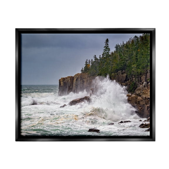 Stupell Crashing Ocean Waves Cliff Wall Landscape Photography Black Floater Framed Art Print Wall Art