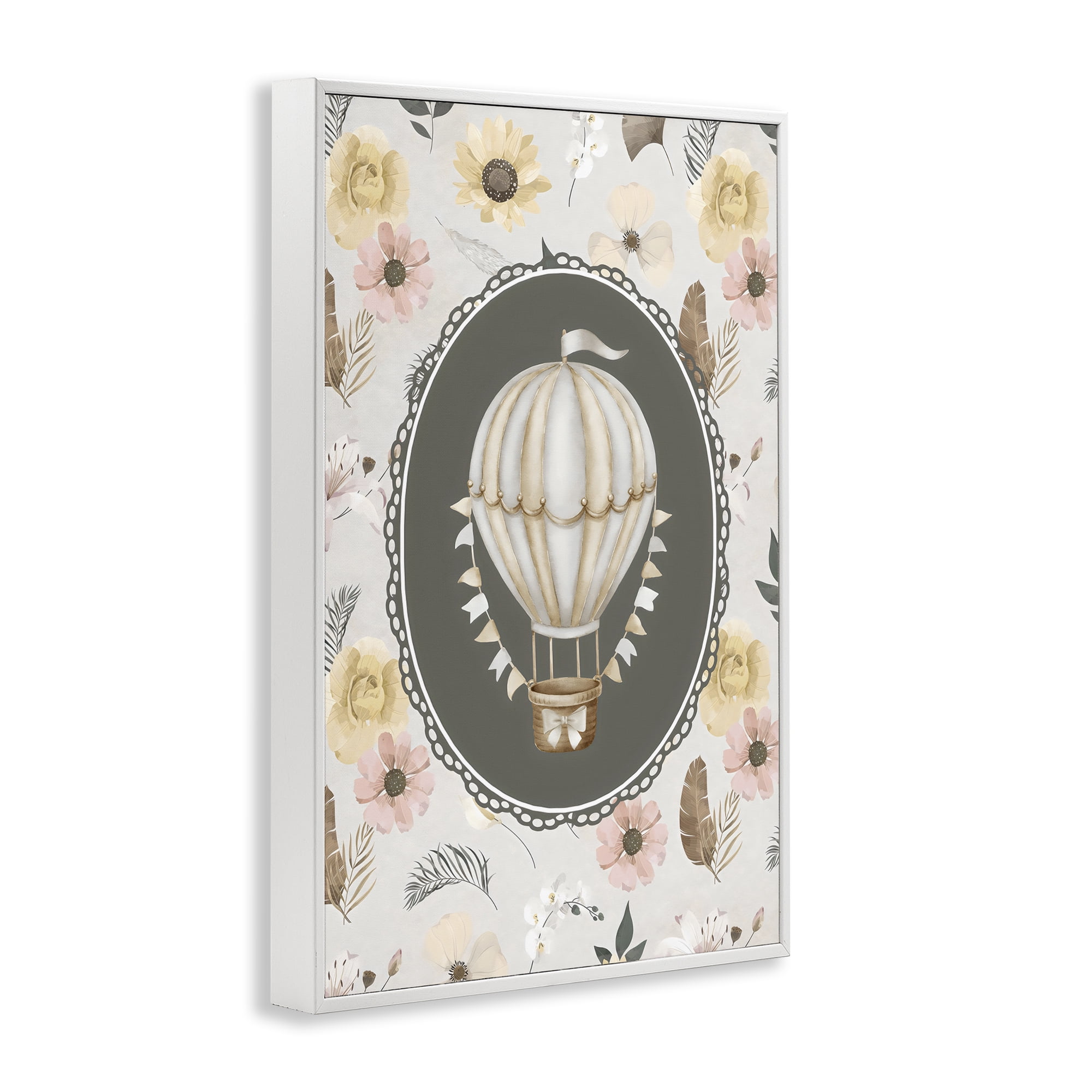 Stupell Industries Sunnyside Balloon over Florals White Framed Giclee Art, design by Ink Drop Loft