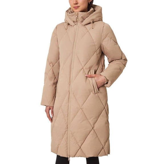 Mondetta Women's Long Diamond Quilted Parka Down Fill Tan L