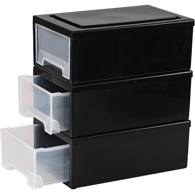 Cajones de Almacenamiento Apilable de Plástico de 6 Cuartos, Paquete de 3 Cajón de Almacenamiento, Color Negro