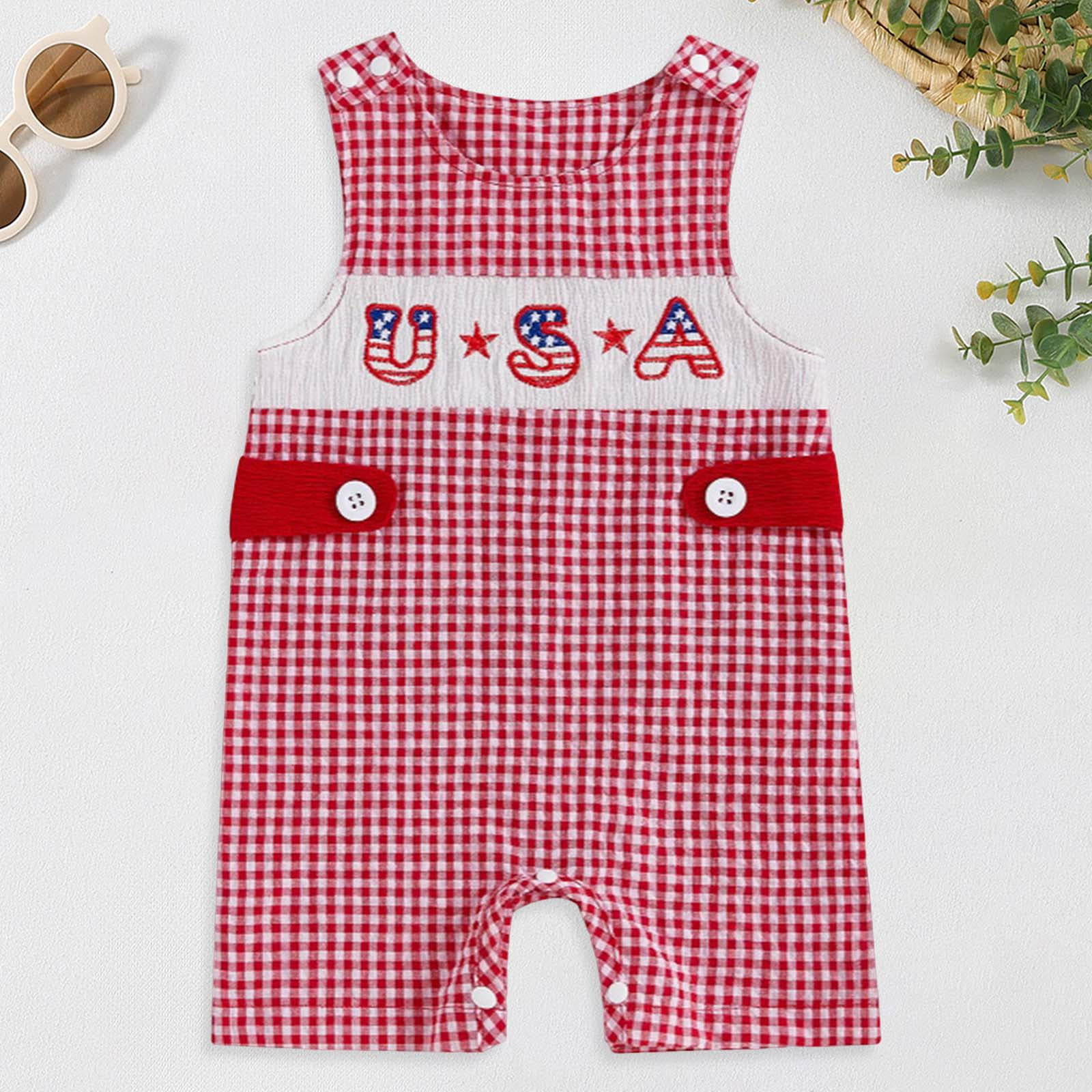 Povozer Toddler Boys Romper Bodysuits For Baby America 250 4th Of July Baby Clothes Newborn Girl Boy Smocked Bubble Romper Flag Overalls Infant First 4th Of July Outfit Size 6-12 Months,Hot Pink