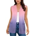 thumbnail image 1 of SZJXBUY Womens Cardigan Wrap Plus Size Color Block Open Front Casual Sleeveless Cardigans Summer Dressy Gradient Loose Lightweight Vests with Pockets Pink,XXL, 1 of 5
