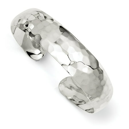 Hammered Silver Bangle - Sterling Silver 13.5 MM Hammered Cuff Bangle Bracelet