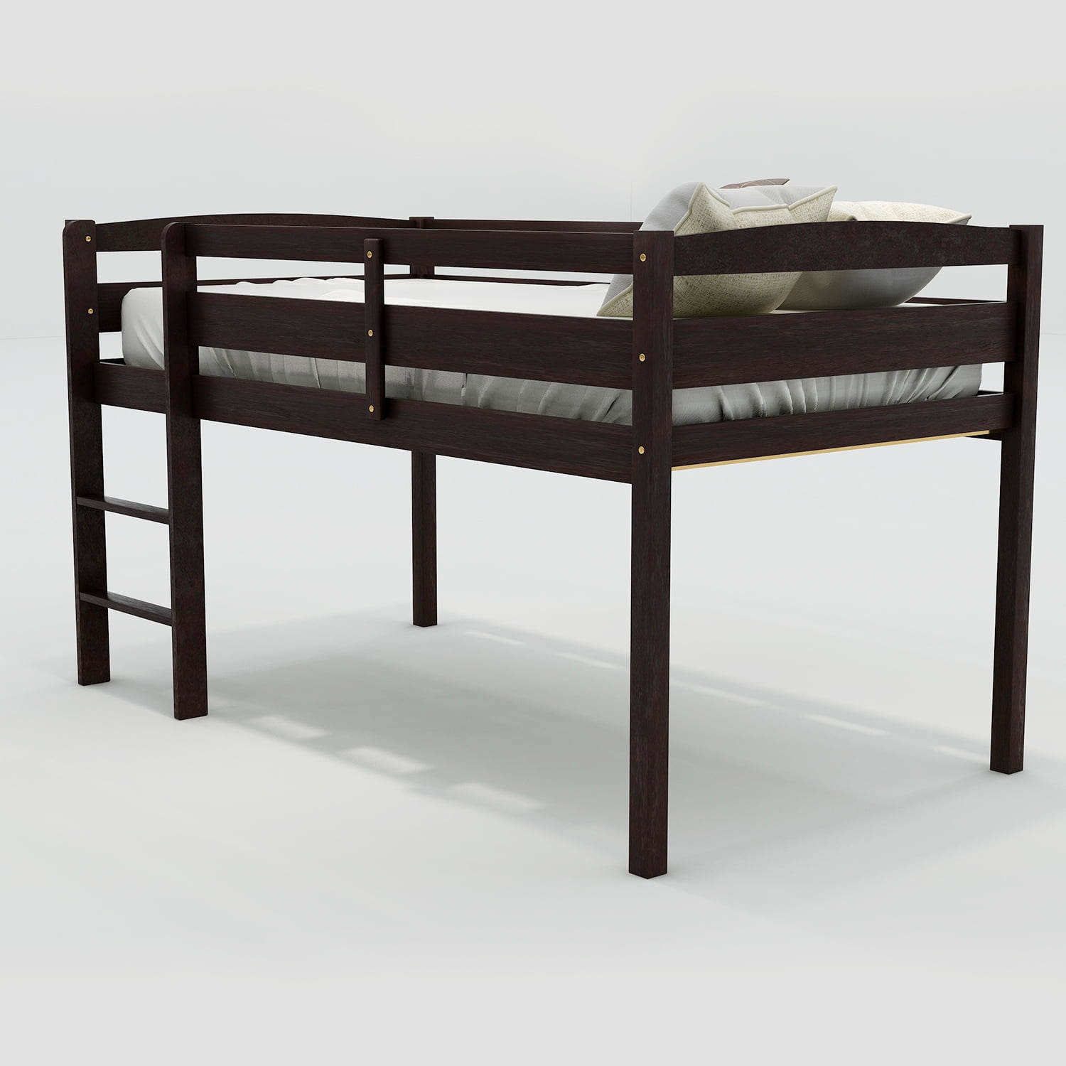 Euroco Wood Loft Bed with Ladder, Twin Size for Kids Teens, Espresso