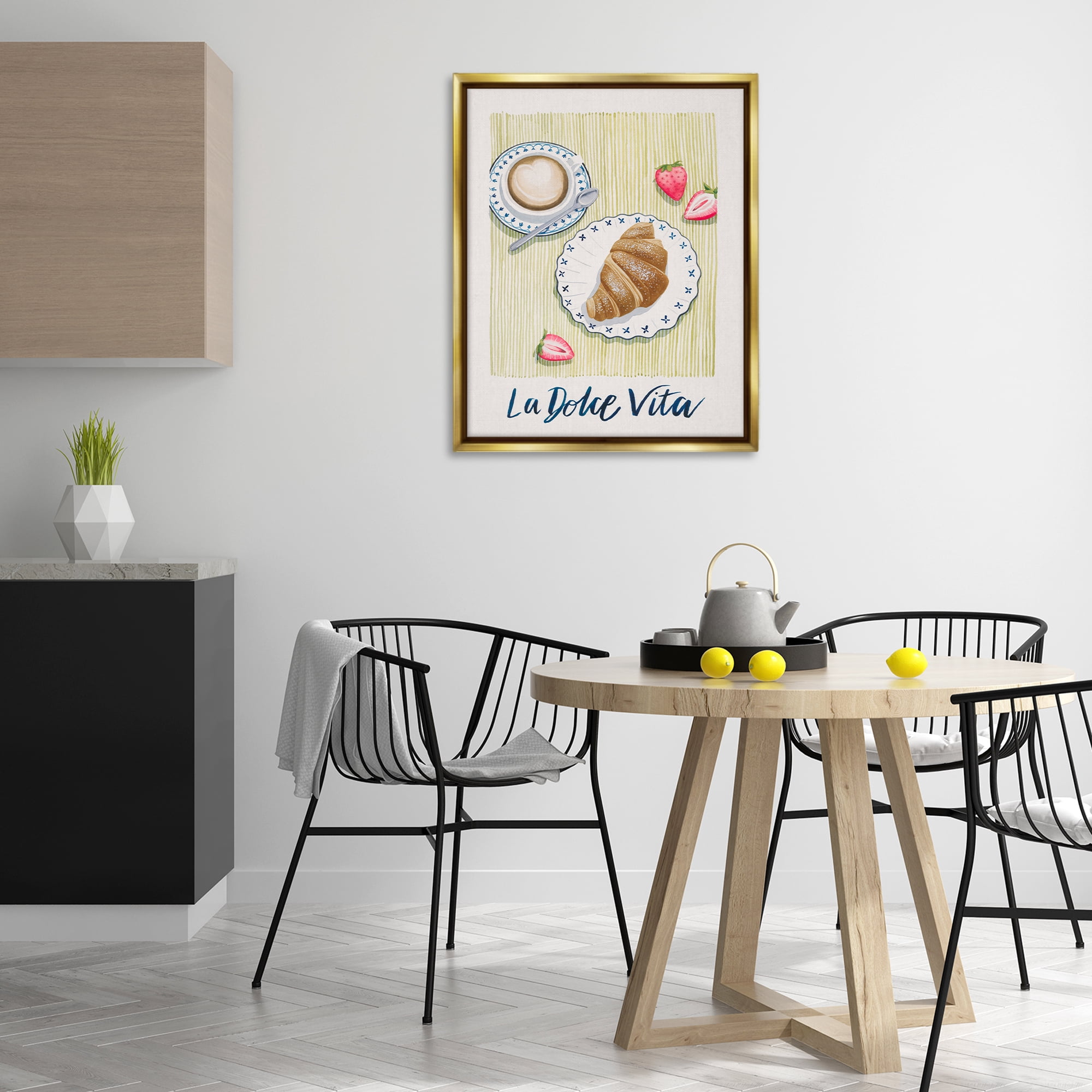 Stupell Industries La Dolce Vita Brunch Food & Beverage Painting Gold Floater Framed Canvas Art Print Wall Art, 25 x 31