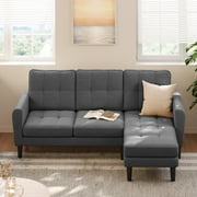 Lofka Modern Sectional Sofa Bed, L Shaped Sofa and Couch Bed with Ottoman for Home Furniture, Dark Gray