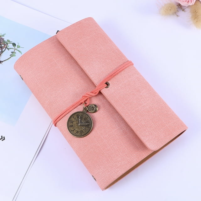 vintage diary Vintage Scrapbook Planner Creative Writing Notebook Travel Diary Notepad Stationery (A6 Pink, Horizontal Version)