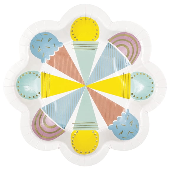 Unique 16764 Shaped Paper Plates-21 cm-Pastel Ice Cream Summer Party-8 Count (Pack of 1), Multicolour