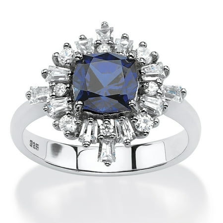 Platinum Vintage Ring - 2.87 TCW Created Blue Sapphire Vintage-Style Ring in Platinum over .925 Sterling Silver