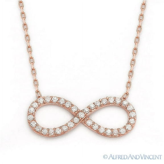 Infinity Charm CZ Crystal Pendant & Chain Necklace in .925 Sterling Silver