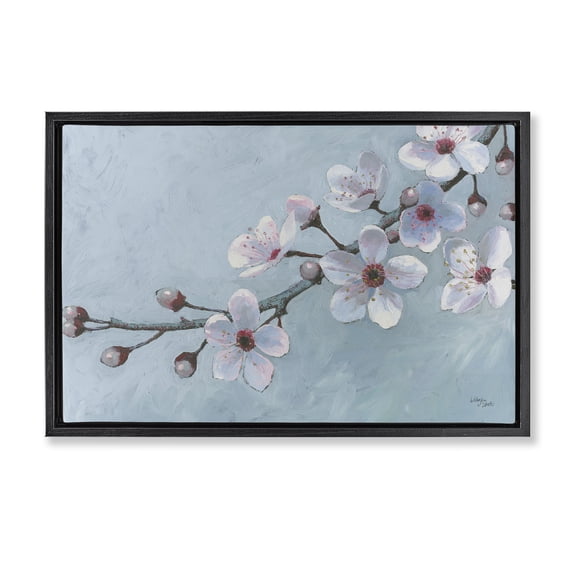 Stupell Industries French Country Branch of Blossoms Black Floating Frame Canvas Art, 25 x 17, by Wellington Studio