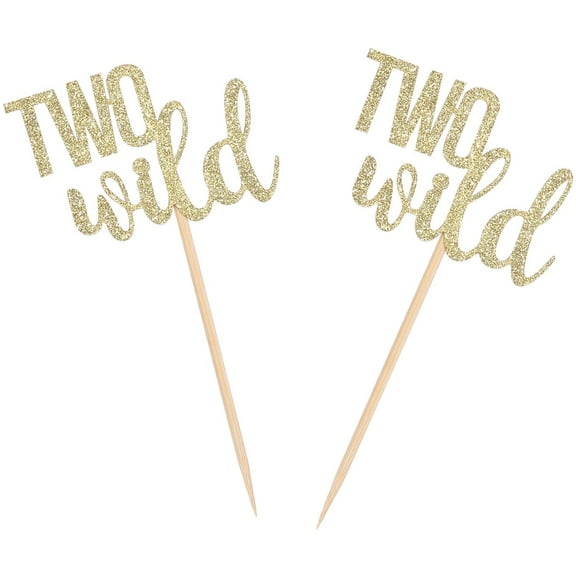 12 CT Gold Glitter Two Wild Cupcake Toppers Handcrafted Second Birthday Boho Party Decors