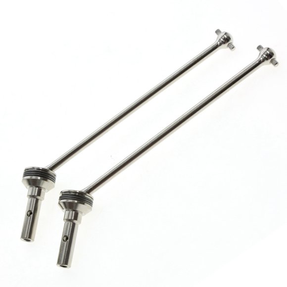 Steel Front & Rear CVD Drive Shafts (2-Pack) - Silver Metal Replacement Parts for Traxxas Sledge 1/8 Scale Remote Control Car - BJM430 Accessories with 18x12x2cm Package and 100g Weight