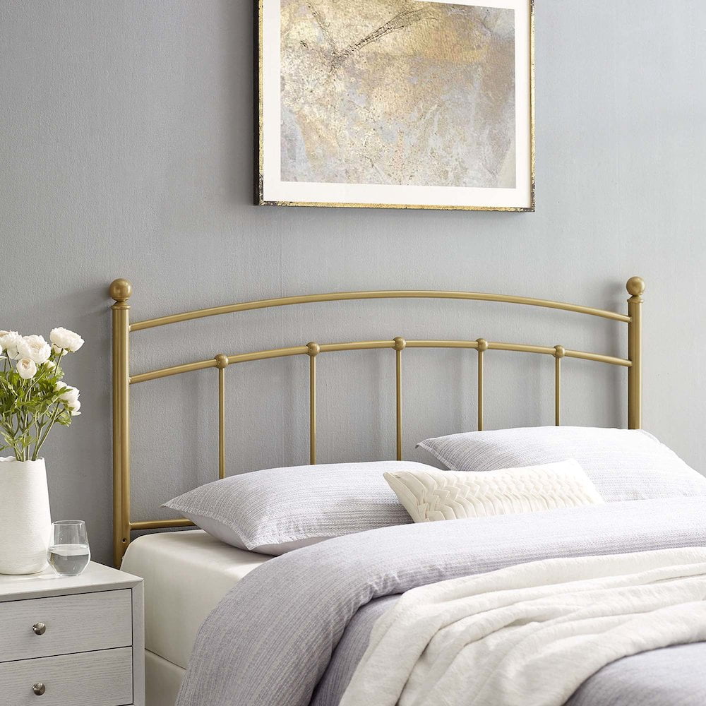 Modway Abigail Modern Farmhouse King Metal Spindle Headboard in Gold