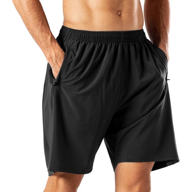 Pantalones cortos deportivos informales de secado rápido para hombre para entrenamiento, correr o gimnasio con bolsillos con cremallera Pantalones cortos para correr y entrenar para hombre
