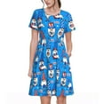 thumbnail image 1 of Fotbe Robe Motif Gnomes aux USA Décontractée Mode Femme Manches Courtes Robe Maxi Robe T-Shirt Rayée Longue à Blocs de Couleur, 1 of 6