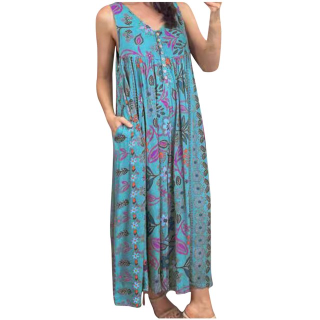Women'S Fashionable Summer Flower Button Pocket Printed Jumpsuit, Long Pants Jumpsuit