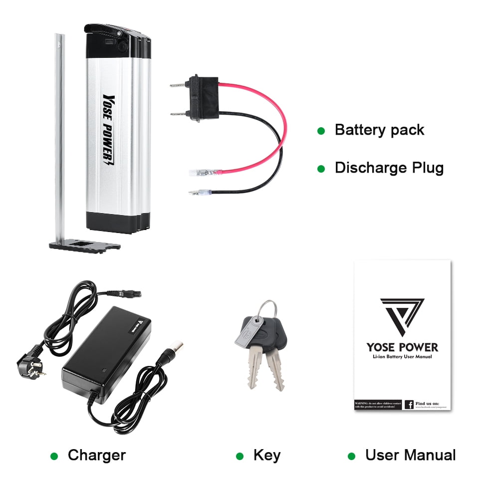 Yose Power 36V13Ah Ebike Battery with Charger,Silver Fish Lithium-ion Battery with Charger for 250W/350W/500W,Electric Bike Bicycles Folding Bike Mountain Bike Pedelec bike