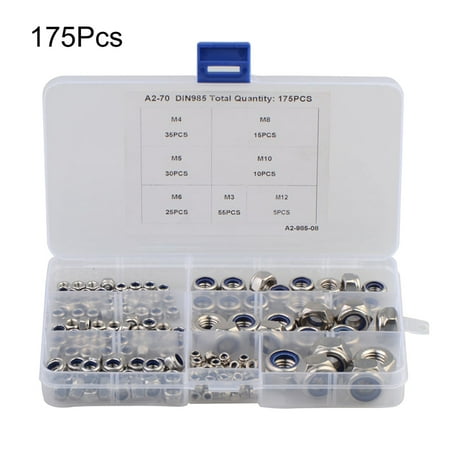 

Feiruifan 175Pcs M3-M12 Stainless Steel Hexagonal Nylon Self-locking Nuts Assortment Kit