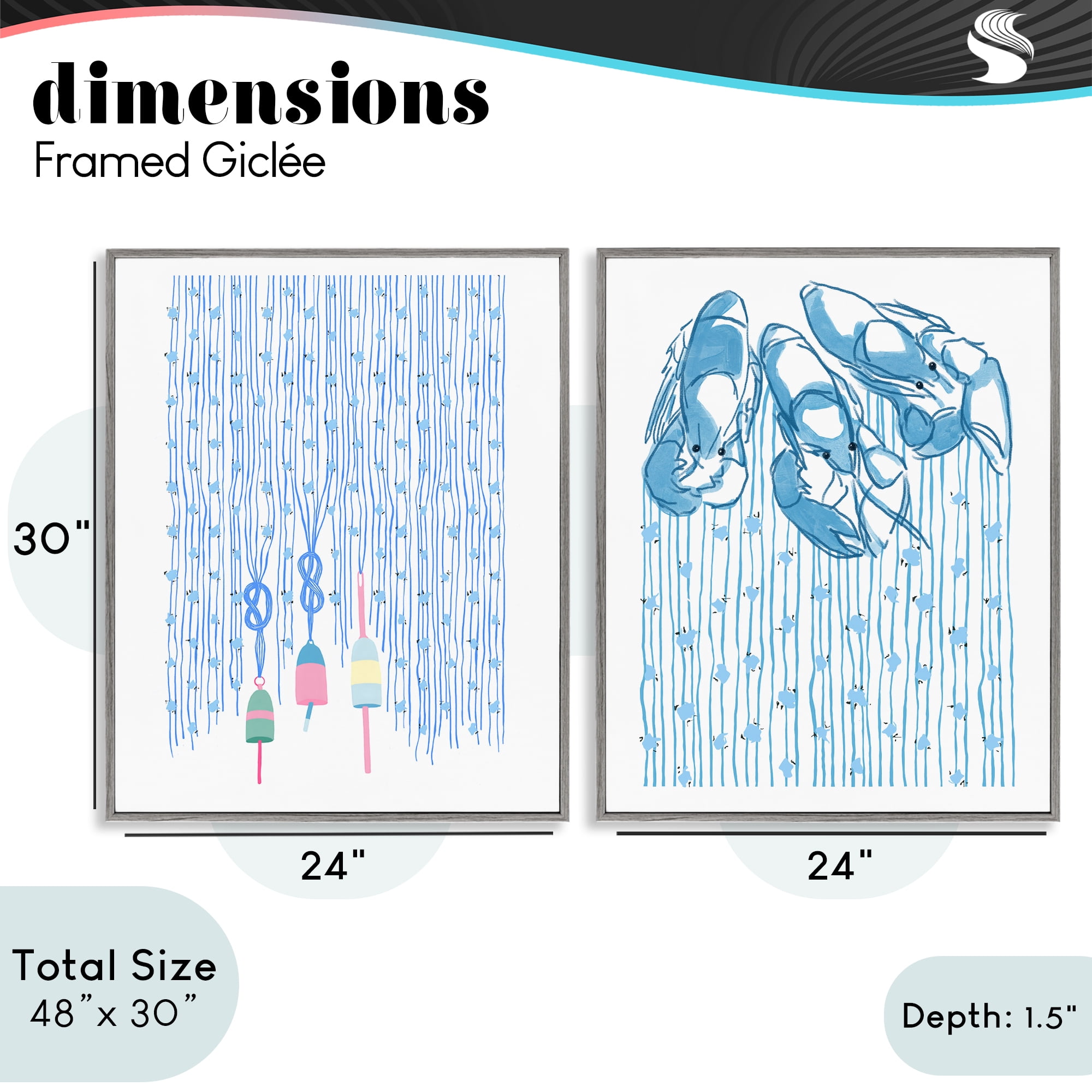 Stupell Industries Nautical Buoys & Lobsters 2 Piece Gray Framed Giclee Art Set, design by Melissa Tilley