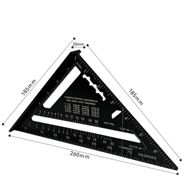 Juego de Herramientas de carpintería de ángulo cuadrado, regla Triangular, herramienta de medición, aleación de aluminio, métrica, 7 pulgadas Fivean unisex