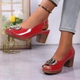 thumbnail image 6 of Womens Fashion Platform Sandals Block Heel Open Toe Ankle Strap Comfortable Walking Shoes Red,Size 42, 6 of 8