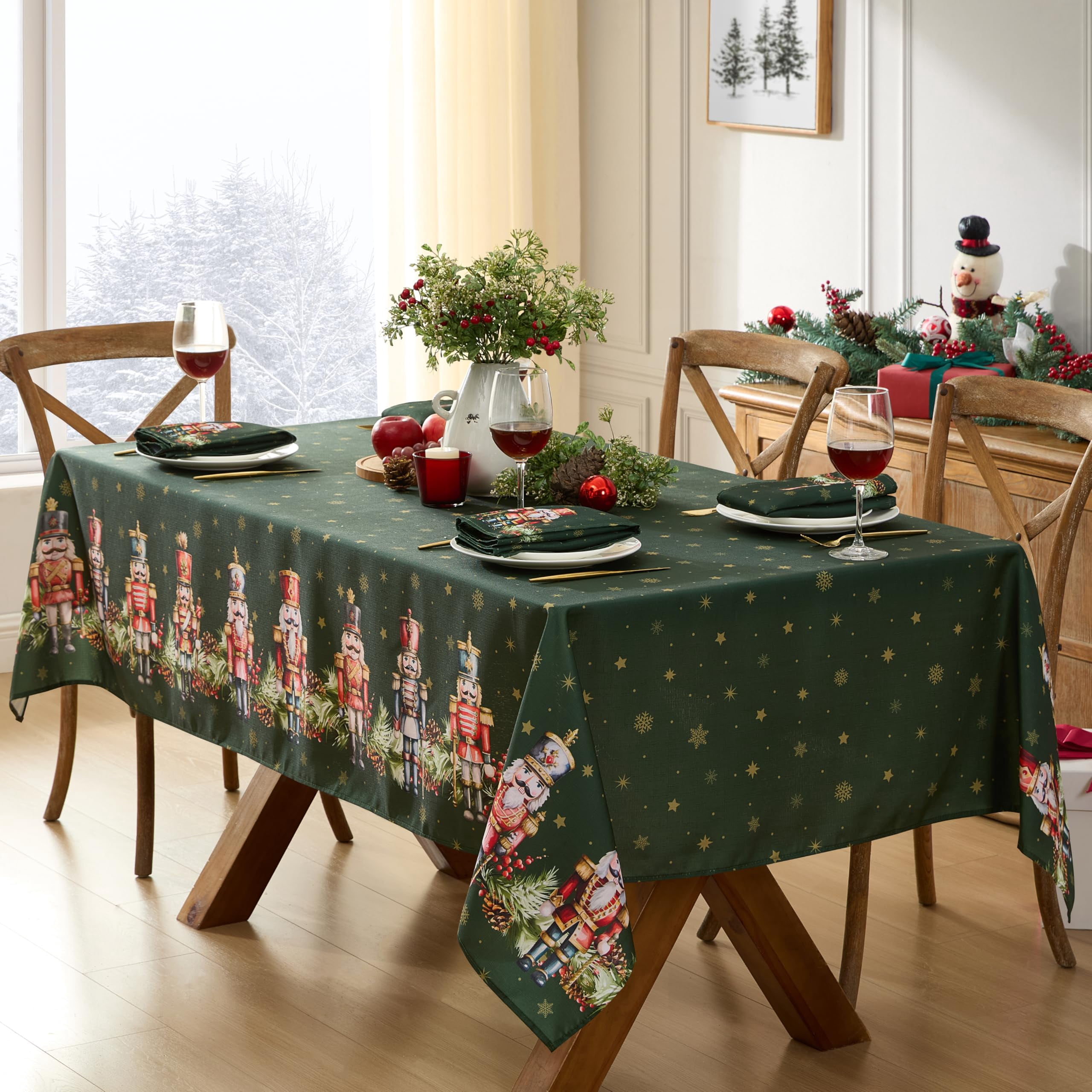 Christmas Nutcracker Hunter Green Border Fabric 52 x 52 inch Square Fabric Dinner Tablecloth