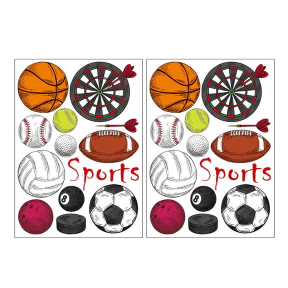 LOLIPPYY 2-Pack 50x70cm Sports Wall Stickers Removable Decals for Bedroom Living Room Decor - Basketball Rugby Football Dart Art