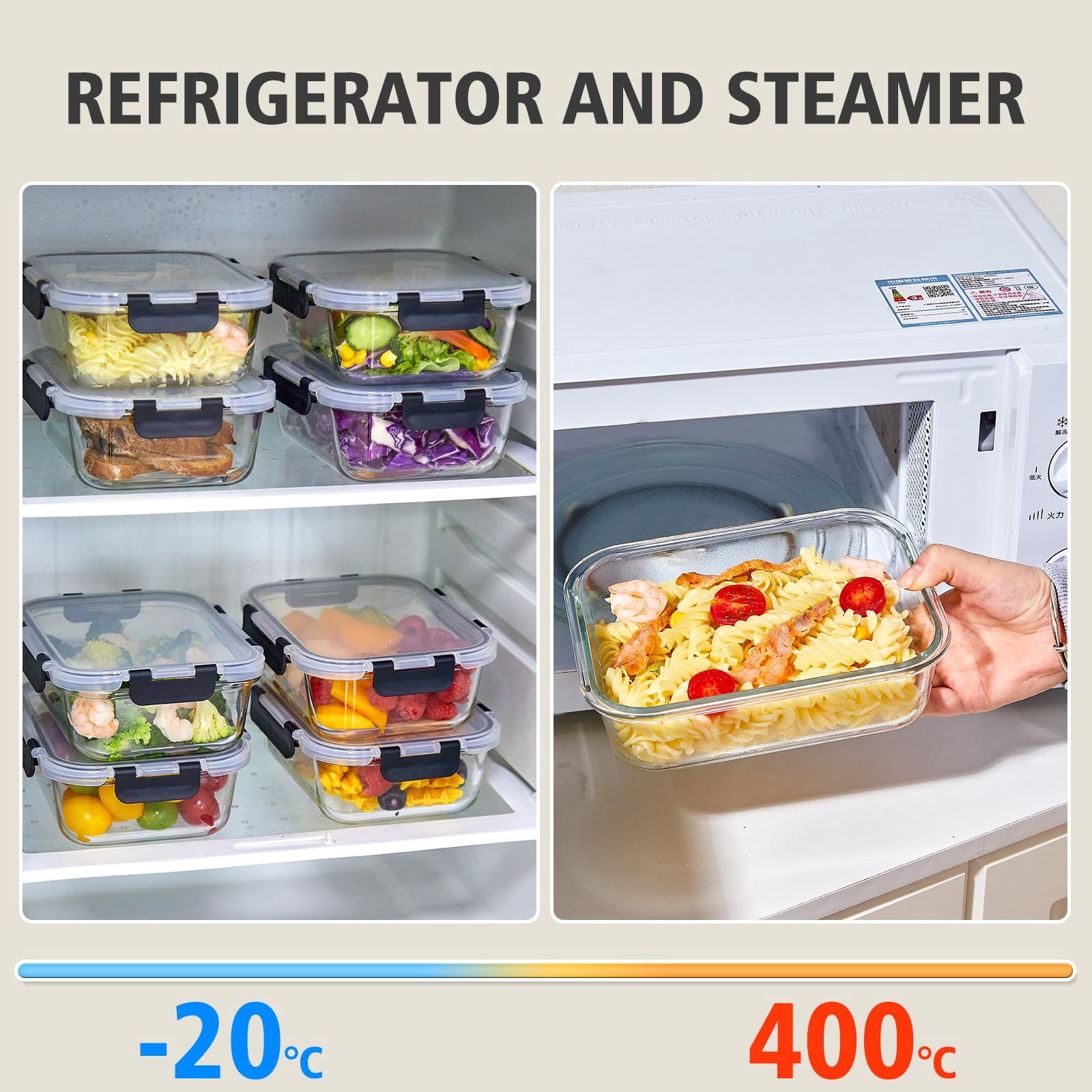 Glass Food Storage Containers with Lids – Airtight Meal Prep Containers, Leak-Proof Locking Bento Boxes for Microwave, Oven, Freezer, Dishwasher, BPA Free