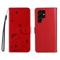 thumbnail image 2 of SaniMore for Samsung Galaxy S24 Ultra Case, PU Leather Skin with Embossed Cat Flip Magnetic Cover Card Slots Kickstand Detachable Lanyard Full Around Wallet Cover For S24 Ultra, Red, 2 of 11
