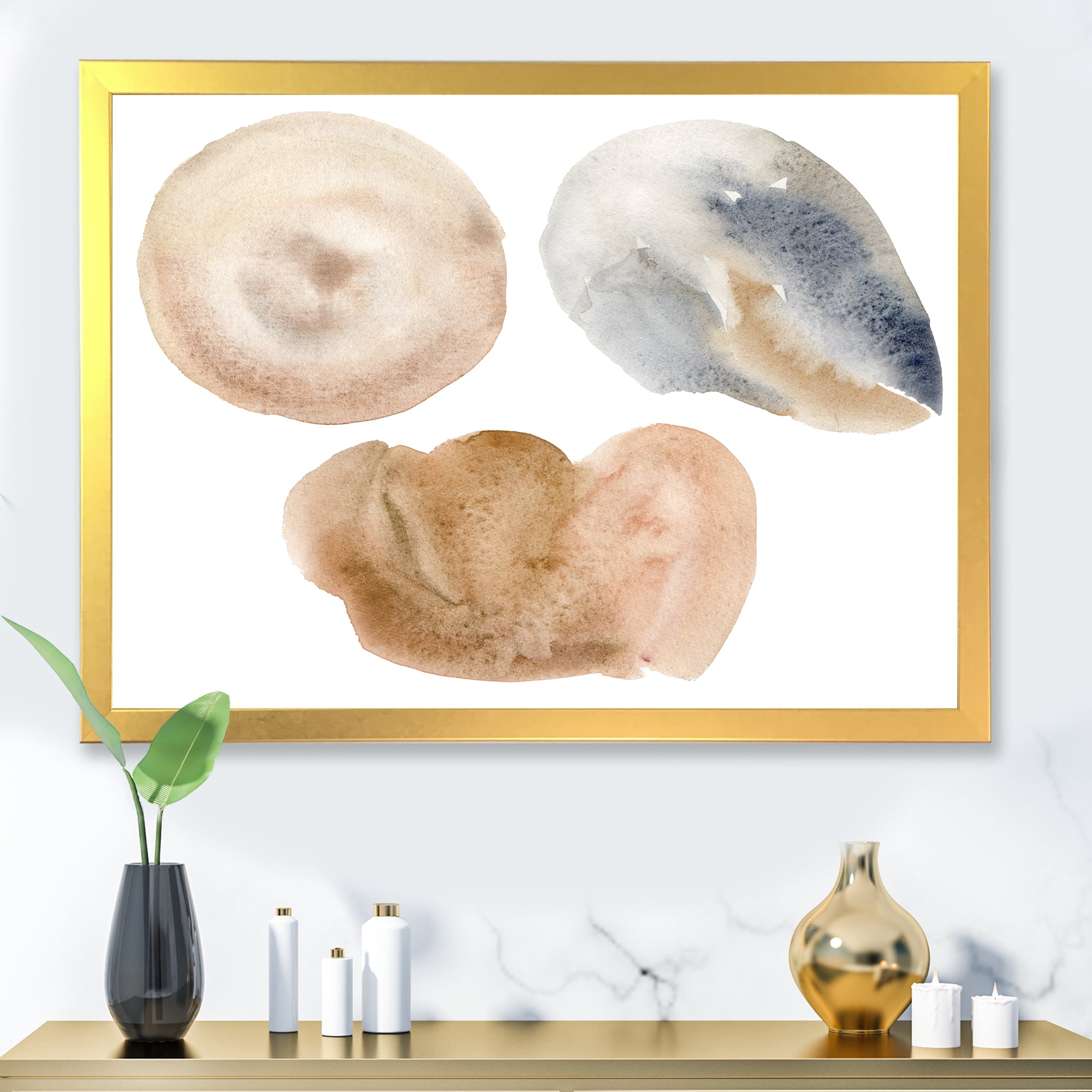 Designart 'Holiday Set With Abstract Beige and Blue Circle Spot' Modern Framed Art Print