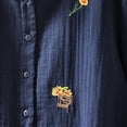 thumbnail image 3 of Women's Floral Embroidered Shirts Ruffle Neck Cotton Linen Blouse Button Down Casual Long Sleeve Tops, 3 of 5