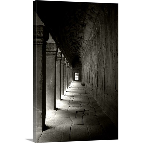 Great BIG Canvas | "Ta Prohm Walkway, Black and White" Canvas Wall Art - 20x30