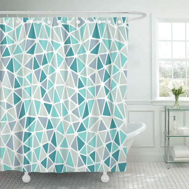 Edged Triangles Colors Teal Blue, Navy Teal Gray Shower Curtain