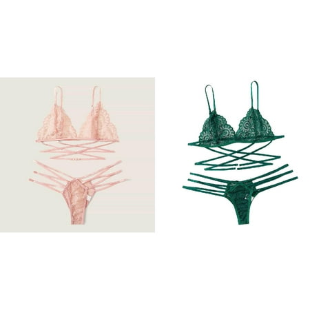 2-Pack New Women Lace Lingerie Thong Set Bodydoll Sleepwear Bandage Bra Underwear Lace Lingerie for Women Garter Belt with Clips Bridal Bustier Lingerie Gown Women Nightgowns Lingerie