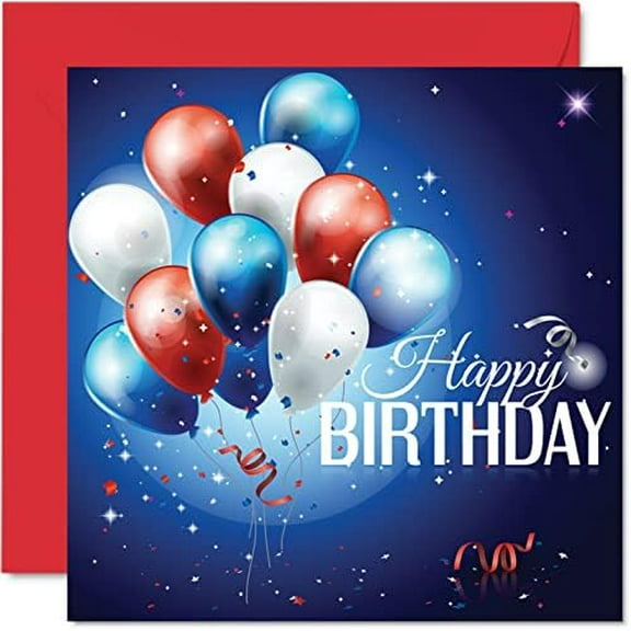 Fun Birthday Cards for Men Women - Red White & Blue Birthday Balloons - Happy Birthday Card for Mom Dad Papa Brother Sister Son Daughter Grandma Grandpa, 5.7 x 5.7 Inch 30th 40th 50th Greeting Cards
