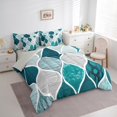thumbnail image 3 of jejeloiu Boho Bohemian Style 7 Pieces Bedding Comforter Set,Abstract Geometric Stripe Full Bedding Set,Blue White Fitted Sheet Flat Sheet For Men Women,Microfiber Bedroom Decor Reversible, 3 of 8