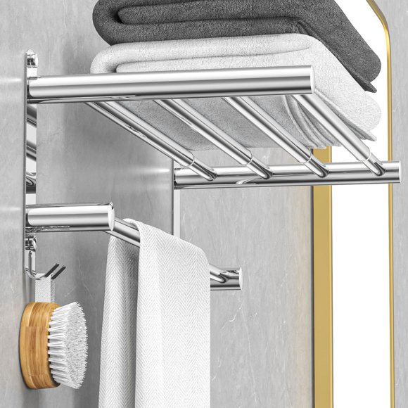 Caximsy Barra De Toalla Ajustable Para Montaje En Pared De Baño Toallero De Ducha Adhesivo De 17-30,7 Pulgadas Toalleros De Baño De Acero Inoxidable Para Inodoro Cocina Colgador De Toalla Doble (Toall