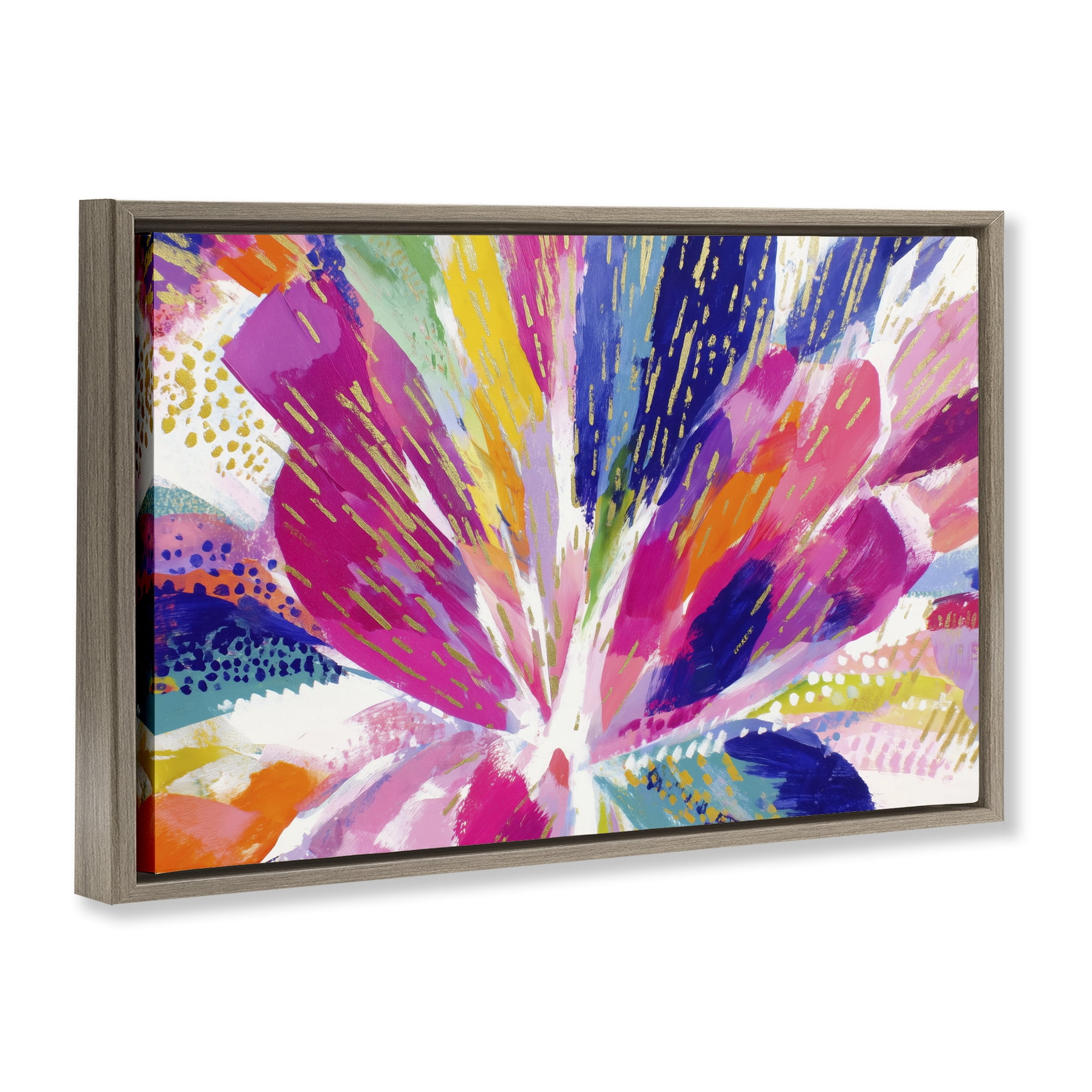 Stupell Industries Flower Burst in Vibrant Tones Brown Framed Floater Canvas Wall Art, design by Chromatic Storm Studio