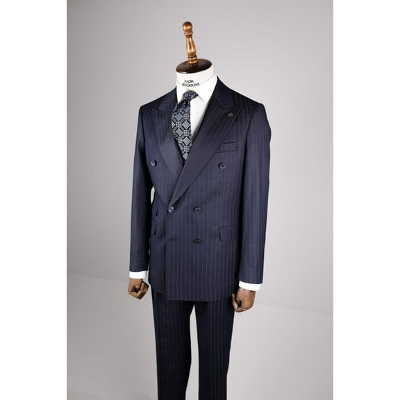 Men's Suit, Anthracite Double Breasted Swallow Collar Slim Woven Striped Suit